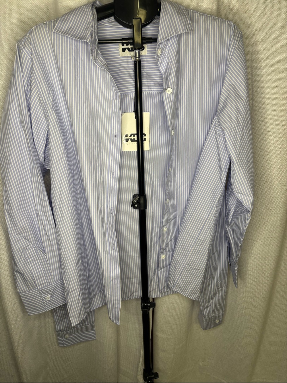Target Women's Light Blue and White Striped Button-Down Shirt